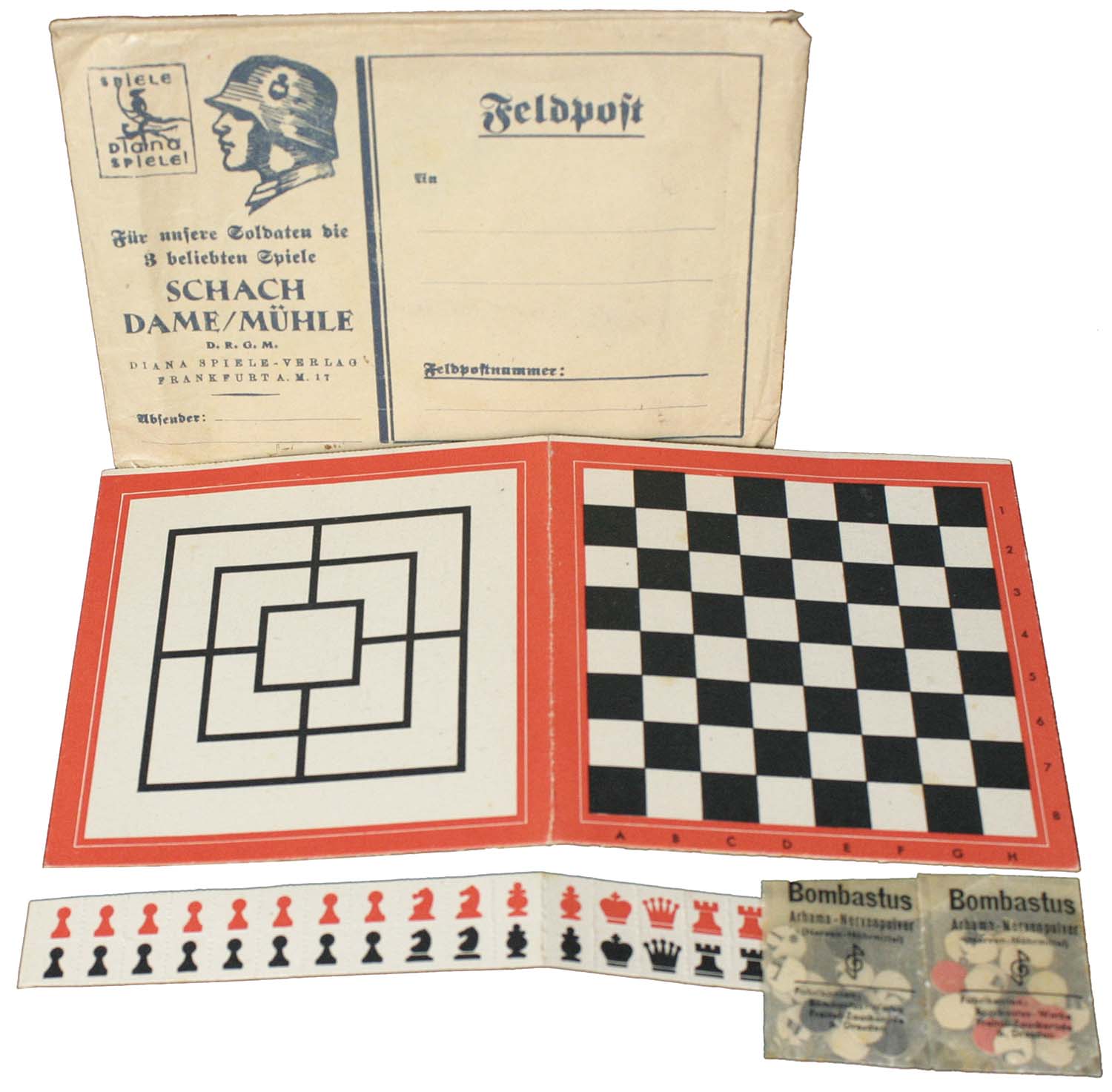 Schach/Dame und Mühle Feldpost (Soldier’s Chess/Checkers game)