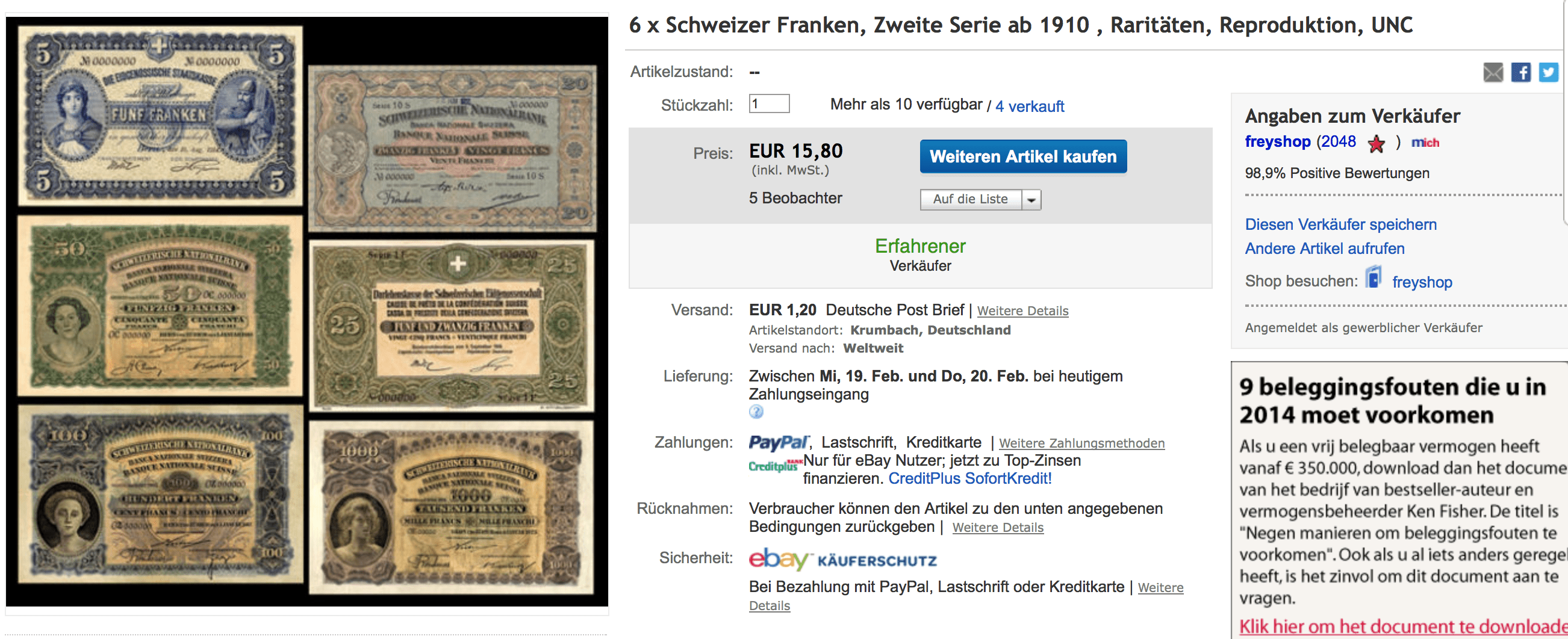 Swiss Banknotes on eBay