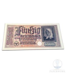 Reproduction wartime WW2 German 50 Reichsmark banknote 1939 - Atlas Repro Paperwork and Props
