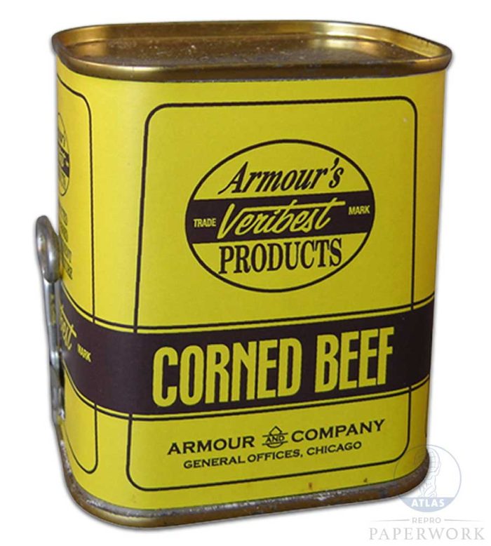 Armour's Veribest Products Corned Beef label - Atlas Repro Paperwork and Props Reproduction