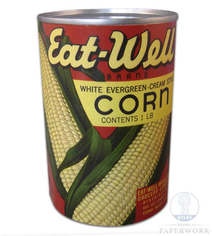 1930s American Eat-Well Corn label - Atlas Repro Paperwork and Props reproduction