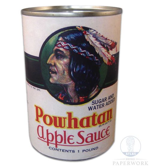 Reproduction WW2 wartime American can label Powhatan Apple Sauce 1930s - Atlas Repro Paperwork and Props