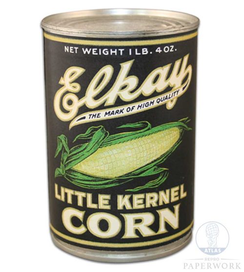 Reproduction wartime WW2 American Elkay Little Kernel Corn can label 1930s - Atlas Repro Paperwork and Props