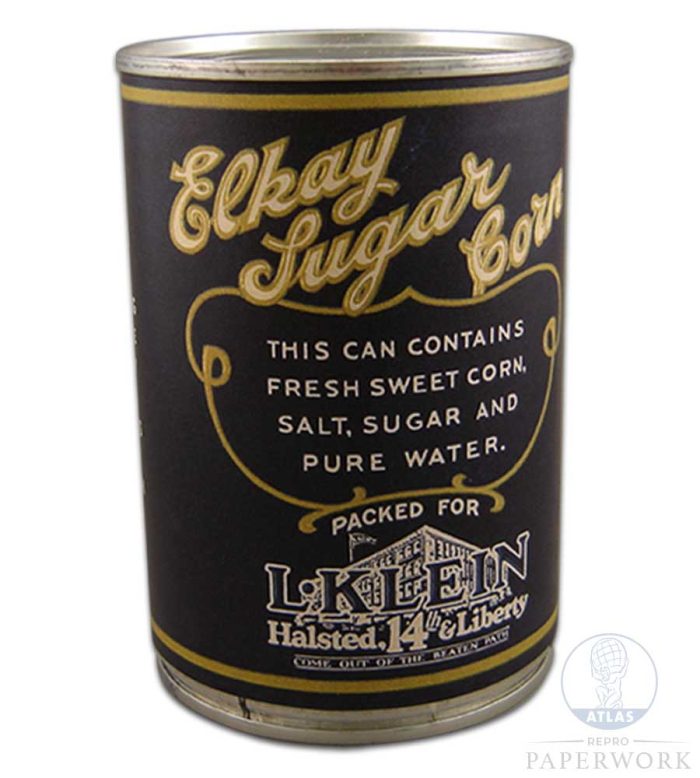 Back Reproduction 1930s wartime American Elkay Sugar Corn label - Atlas Repro Paperwork and Props