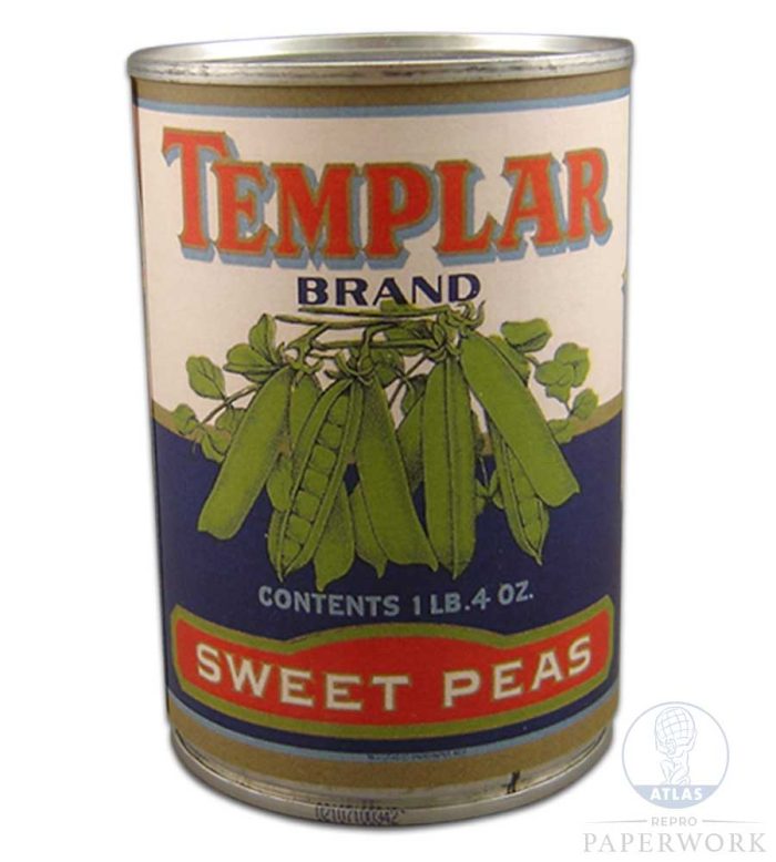 Front Reproduction 1930s wartime American Templar brand Sweet Peas label - Atlas Repro Paperwork and Props