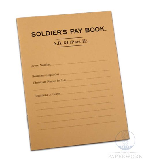 Reproduction wartime WW2 British Army book 64 Soldier's Pay Book AB64 Part II - Atlas Repro Paperwork and Props