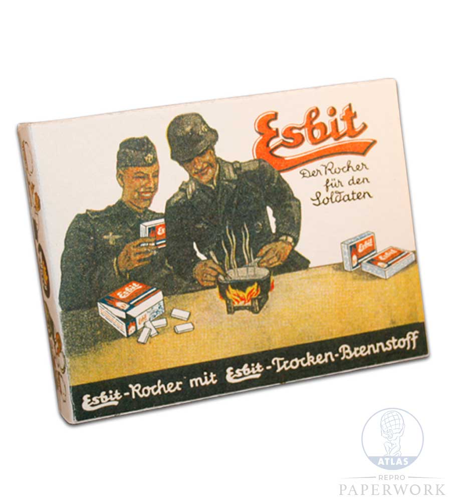 Reproduction wartime WW2 German Esbit stove box Wehrmacht - Atlas Repro Paperwork and Props