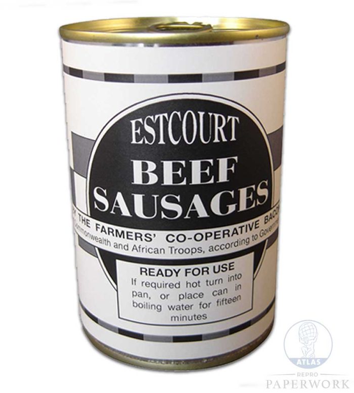 vintage escourt beef sausages label props-ww2 props- can props 1930's