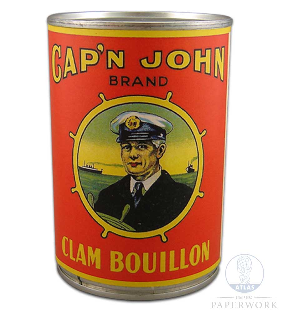 cap'n john clam bouillon label props reproduction paperwork